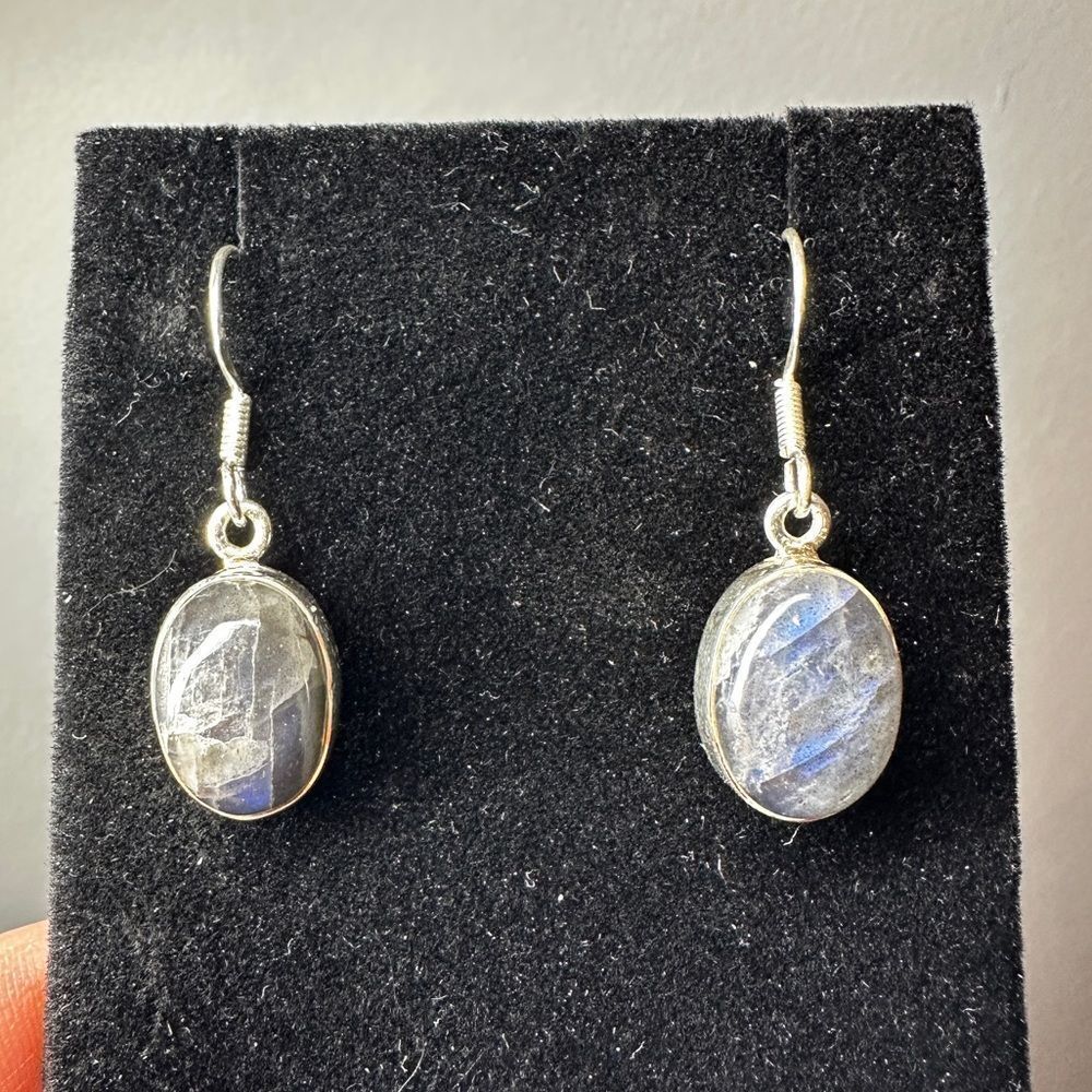1.5" Solid sterling silver and labradorite cabochon dangle earrings!